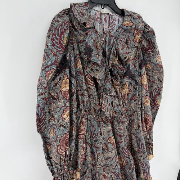 Ulla Johnson Women's Caris Carmine Batik Floral Puff Sleeve Mini Dress Small/Med - Picture 4 of 11